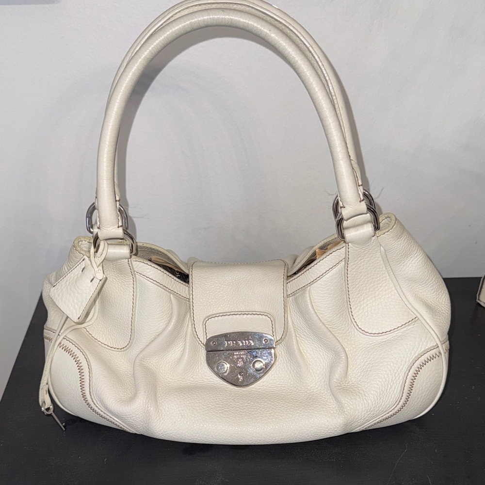 Prada Cream Leather Shoulder Bag
